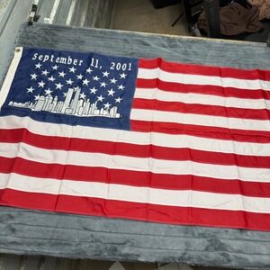 American USA Flag Memorial Flag Red White Blue NYC Skyline Twin Towers